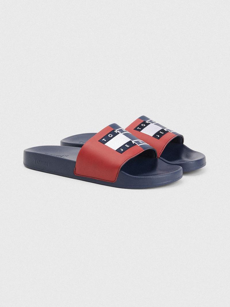 Férfi Tommy Hilfiger Tommys Slide Sötétkék Piros | HU 1428BEX